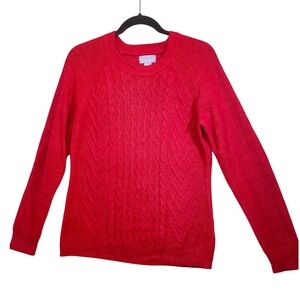 Laura Scott Red‎ Cable Knit Crew Neck Sweater Women M Cotton Acrylic Blend
